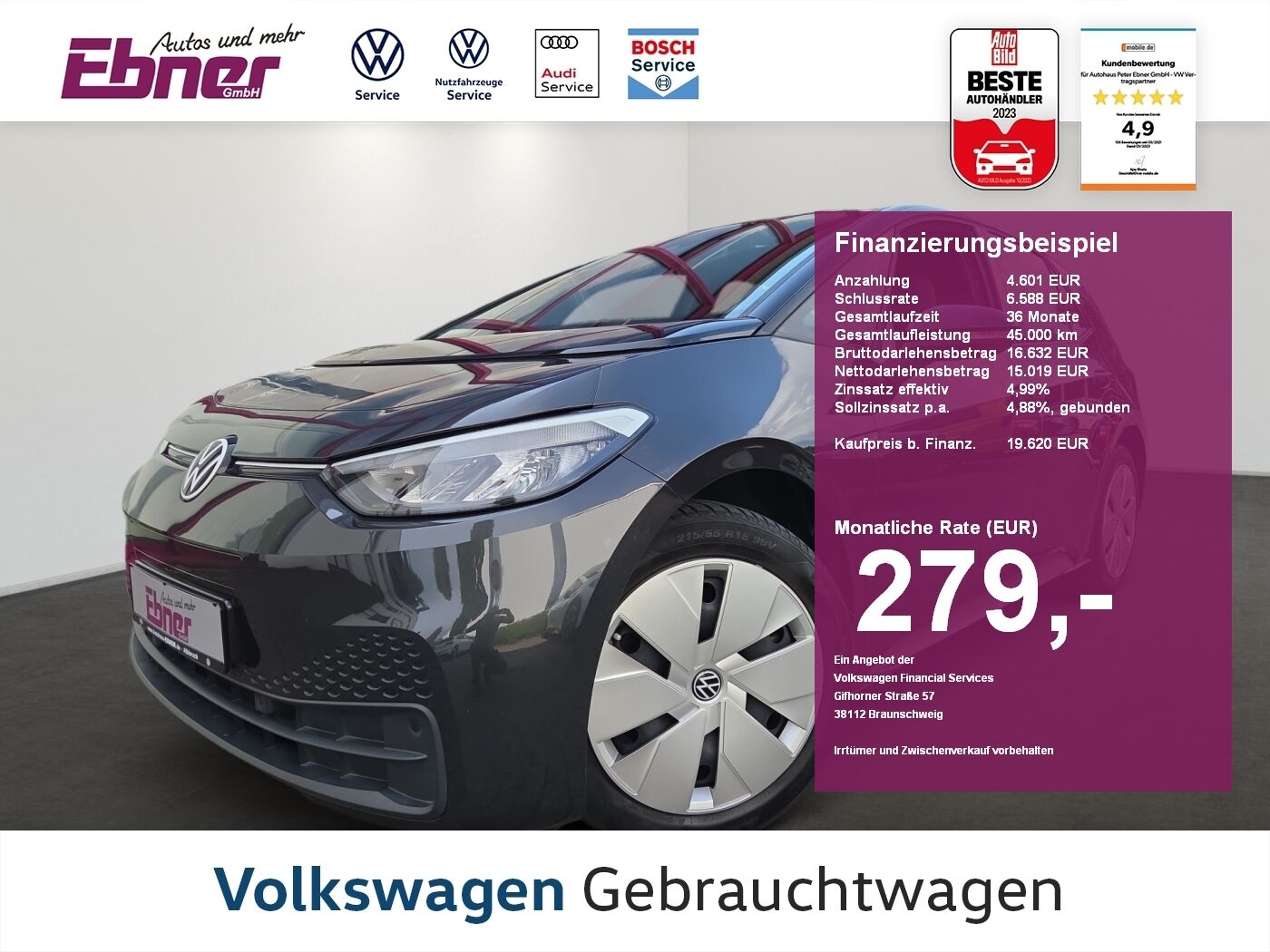 VW ID.3 PRO PERFORMANCE 204PS 62KW/h CCS+LED+NAVI+A