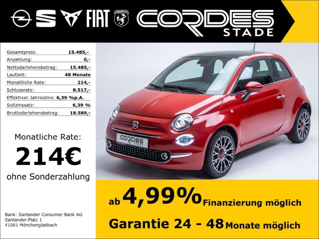 Fiat 500 Red 1.0 Mild Hybrid Navi Allwetterreifen PDC