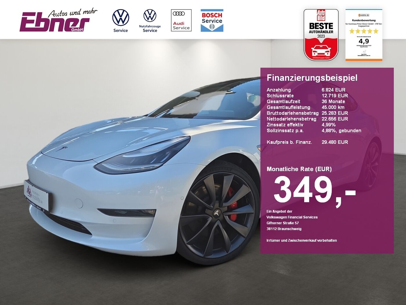 Tesla Model 3 PERFORMANCE 4WD PANO+PARKSENSOREN V+H+20