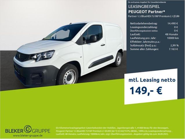 Peugeot Partner 1.5 BlueHDi 75 FAP Premium L1 (EURO 6d-