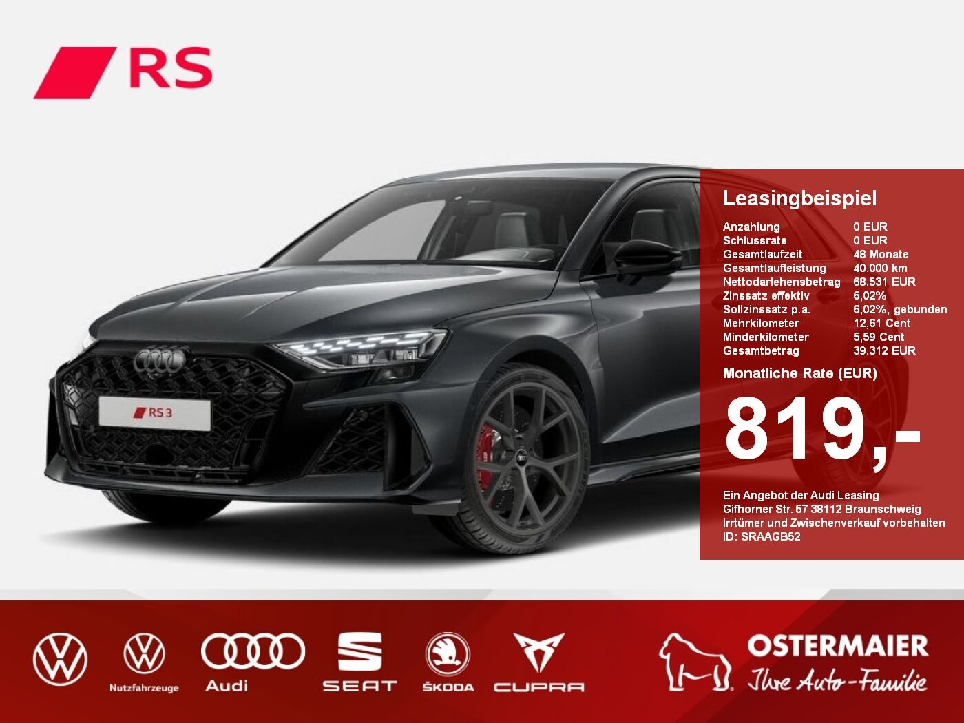 Audi RS 3 Sportback S tronic VMAX280.RS Abgasanlage.